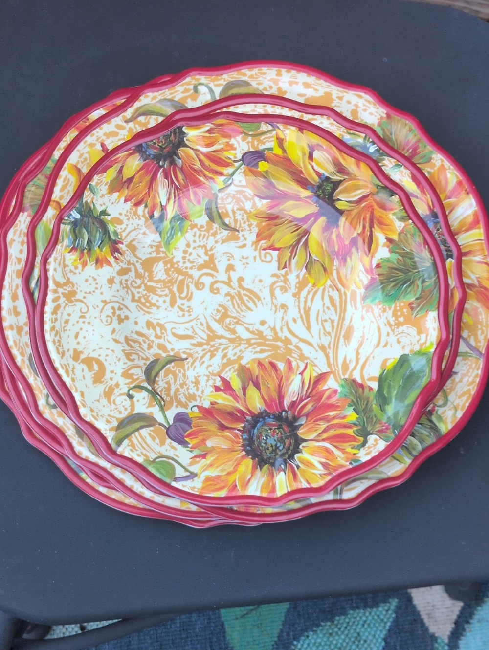 Melamine Sunflower Dishes Set Red Yellow Cream